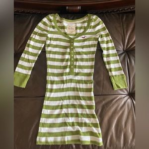 Abercrombie Long Sleeve Green and White Striped Top